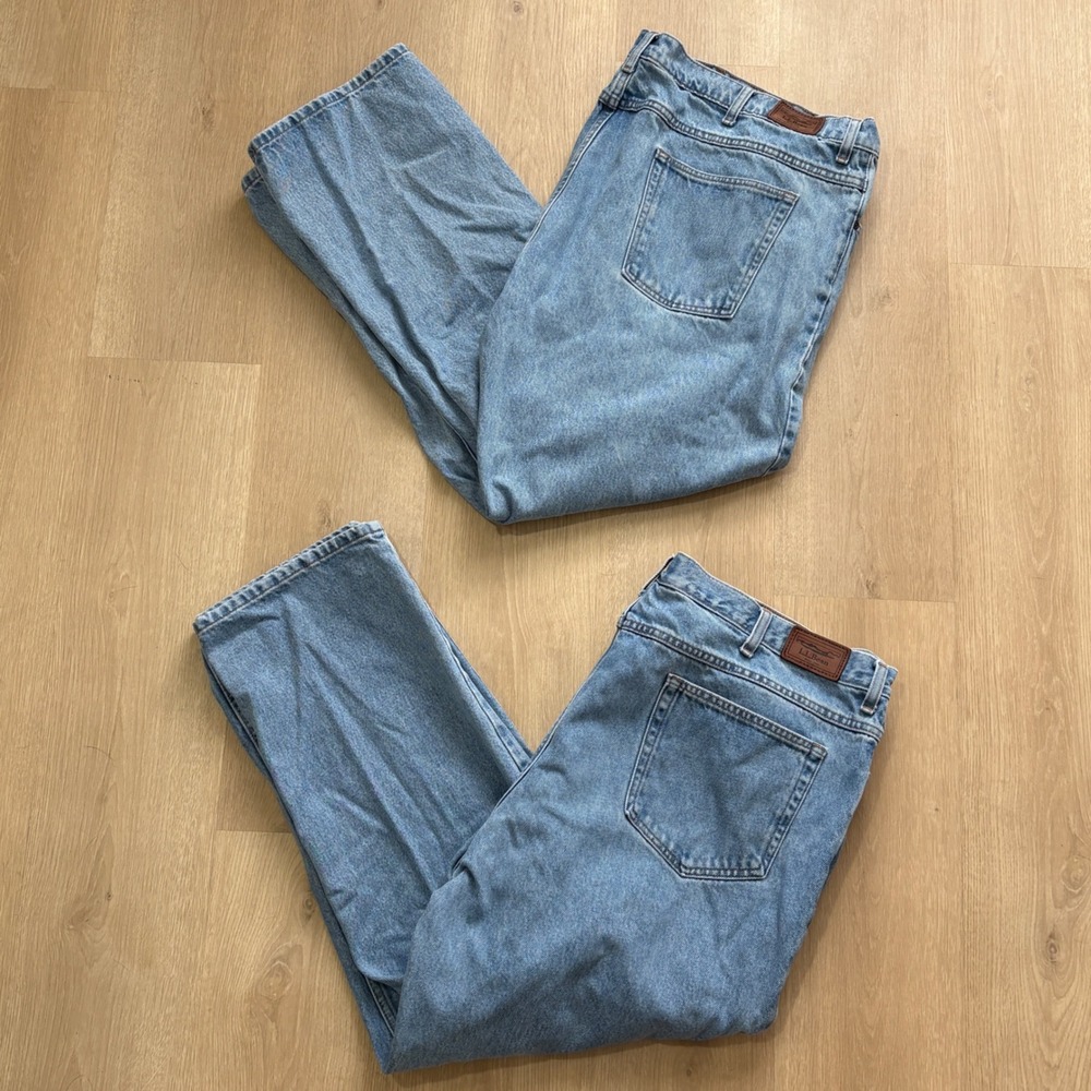 LOT OF 2 LL Bean Standard Fit Mens 44x30 Light Wash Blue Denim Straight Jeans